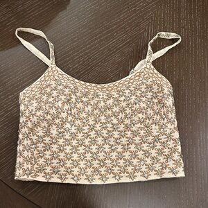 NWOT Free People Cream and Brown Embroidered Crop top